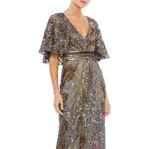 Mac duggal evening gown STYLE 5439 charcoal sequin beaded size 4